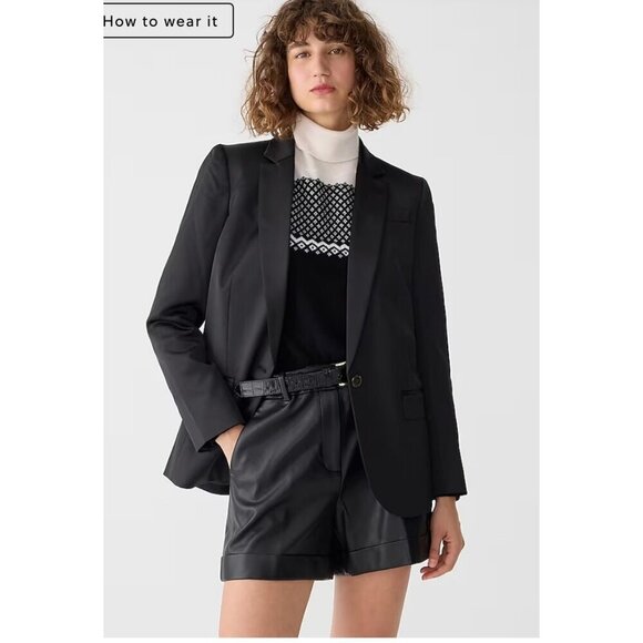 J.Crew $298 Collection Alfie Satin Blazer Size 6 Black BW243